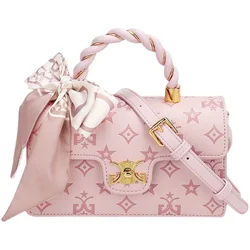 Embossed Sweet Small Square Bag With Silk Scarf Hard Handheld Soft Hand Feeling Handbag First-Hand Source Of Own Trademark Brand