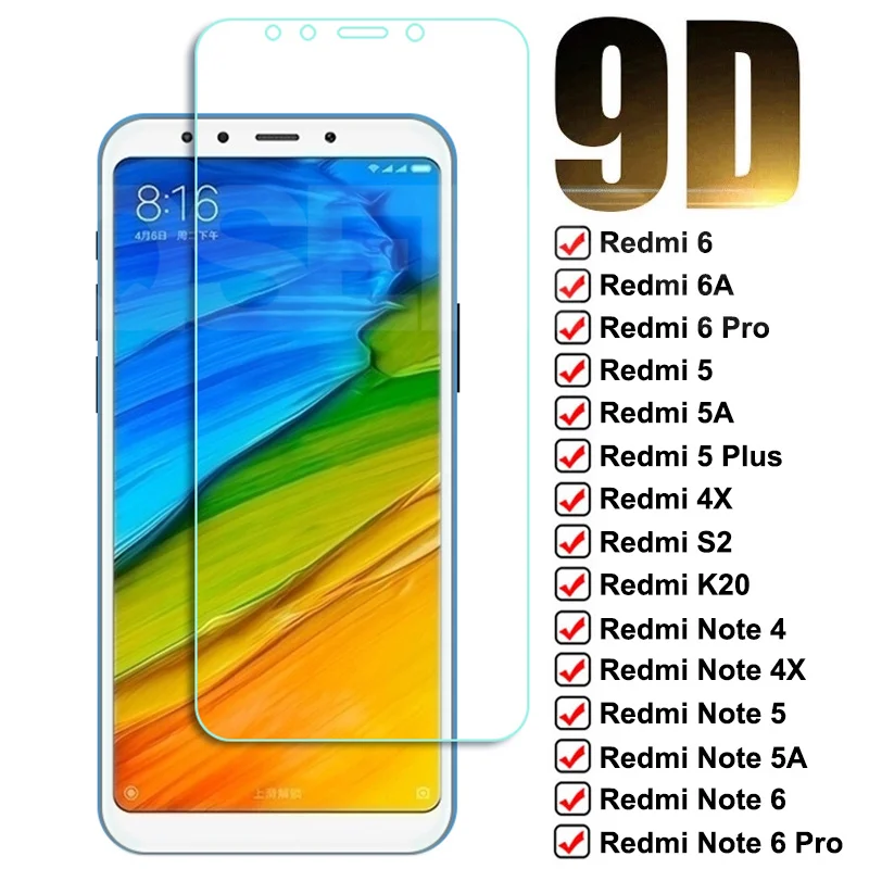 9D ป้องกันกระจกสำหรับ Xiaomi Redmi 5 Plus 6 6A 5A 4X S2กระจกนิรภัยหน้าจอ Protector Redmi หมายเหตุ4 4X 5 5A 6 Pro ฟิล์มกระจกนิรภัย