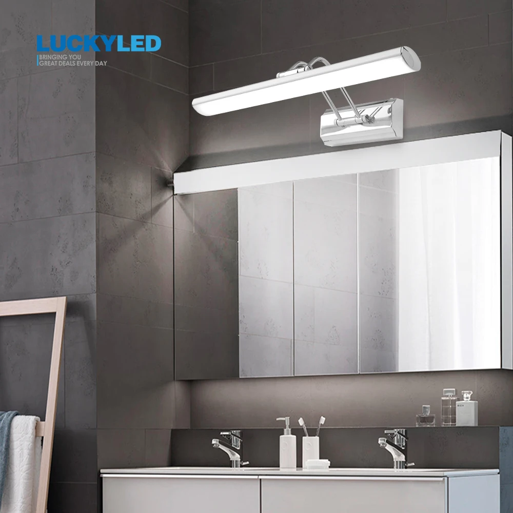 LUCKYLED Led Mirror Light Wall Lamp Bathroom 12W 42cm AC220V 110V Waterproof Wall Mounted Stainless Steel Vanity Light Fixtures