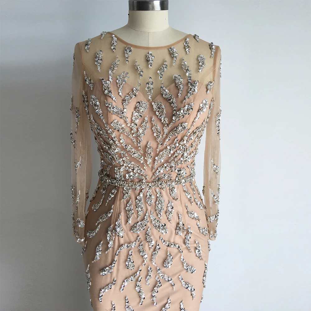 Dubai Luxury Mermaid Sparkly Formal Prom Dresses 2020 Handmade Sequined Long Sleeves Evening Gowns