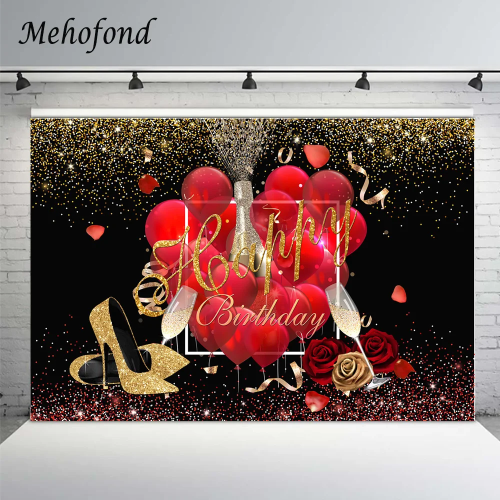 Mehofond Valentine's Day Birthday Party Background Red Balloons Rose High Heels Champagne Woman Photography Backdrop Photophone