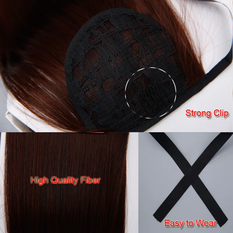 Allaosify Lange Gerade Clip In Haar Gefälschte Haar Pferdeschwanz Haarteil Mit Haarnadeln Synthetische Haar Pony Schwanz Braun Haar Extensions