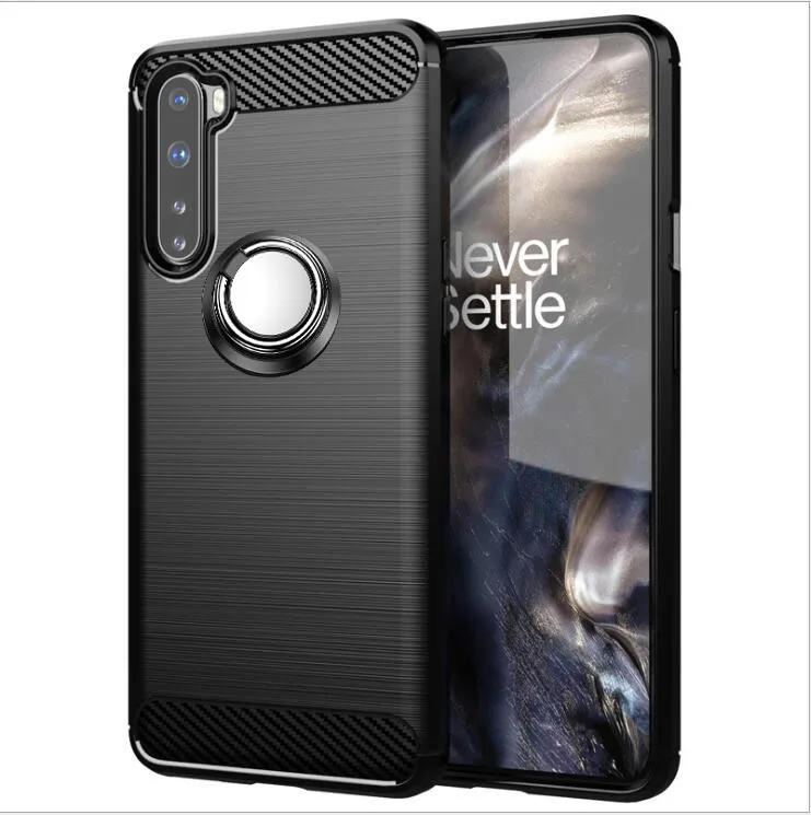 Luxury Brushed Carbon Fiber Phone Case For Oneplus Nord AC2001 AC2003 Nord 5G 1+Nord Magnetic Ring Holder Cover Case