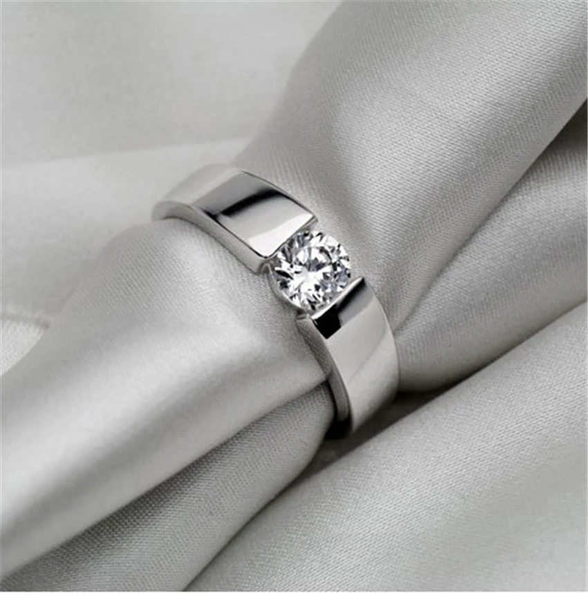 Solid Platinum PT950 Men Ring Genuine 0.5CT Diamond Men's Engagement Ring D Color VVS1Brilliant Forever