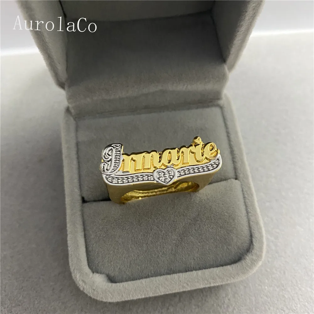 AurolaCo Custom Name Rings Gold Personality Hip Hop Ring Women Fashion Punk Letter Ring Gifts