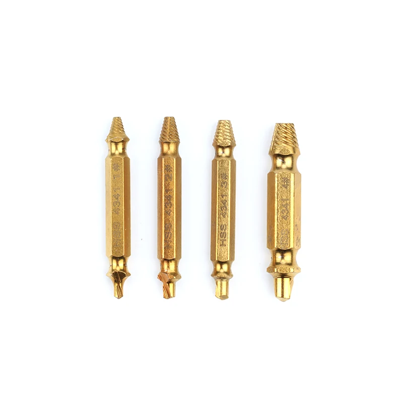 Damaged Screw 4pcs HSS 4341 Titanium plating  Remover Double-end Stripped Screws  Extractor Set Bolt Extractor woodworking tools