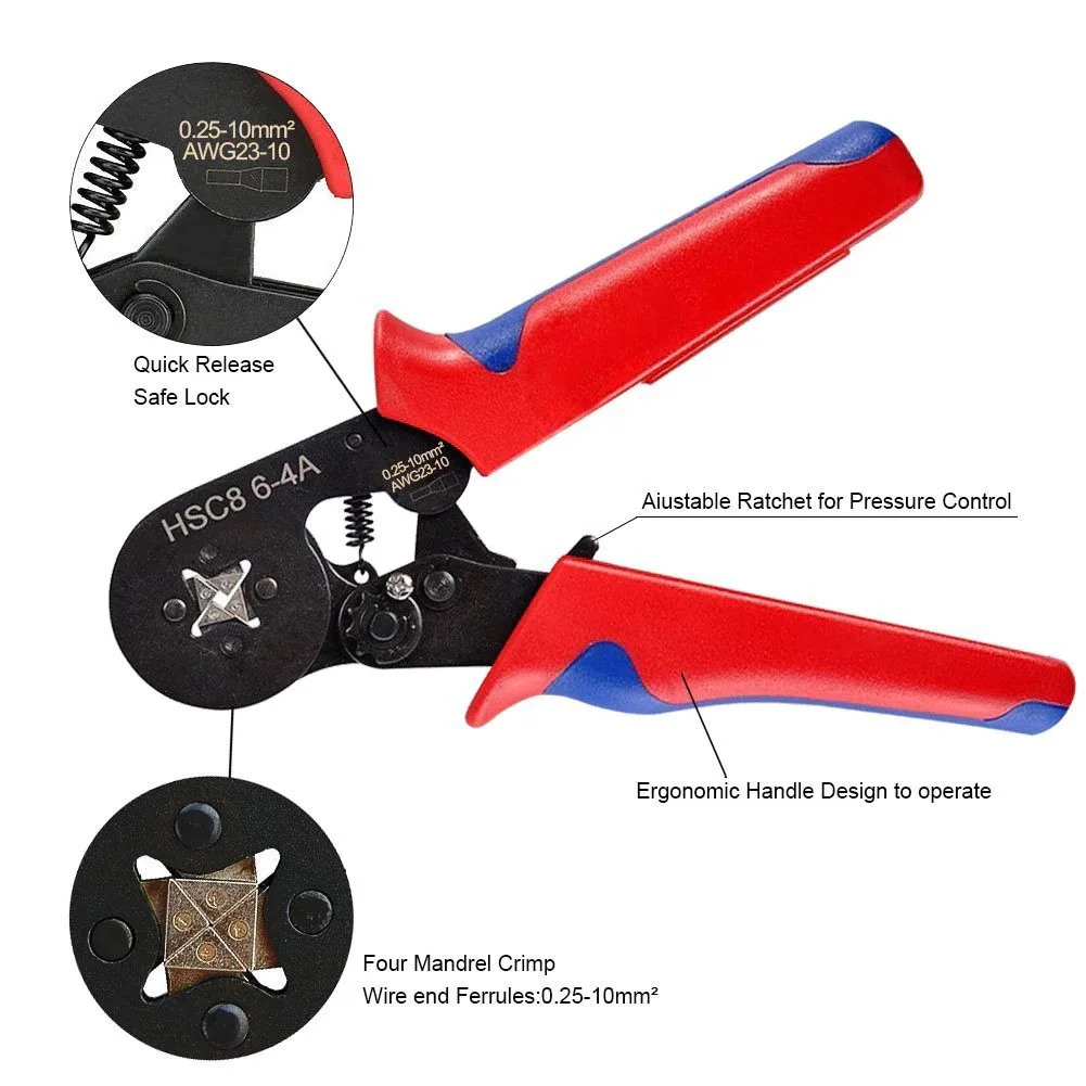 Tubular terminal crimping tools mini electrical pliers HSC8 10SA/6-4 0.25-10mm2 23-7AWG 6-6A 0.25-6mm2 high precision clamp set