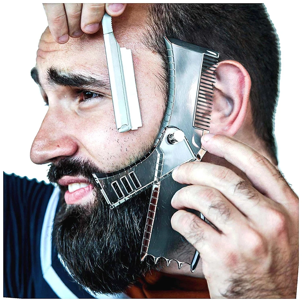 5 In 1 Mannen Baard Modellering Heerser Vormgeven Styling Sjabloon Kam Draaibaar Men's Beauty Tool Voor Haar Trimmen Snor Kapper