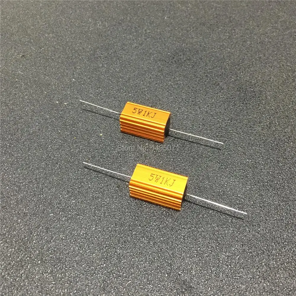 5pcs/Lot RX24 5W 0.1 0.33 0.5 1 1.2 1.5 2 3 4 5 Ohm Aluminum Shell Case Power Wirewound Resistor Golden Metal Housing 5% Class J