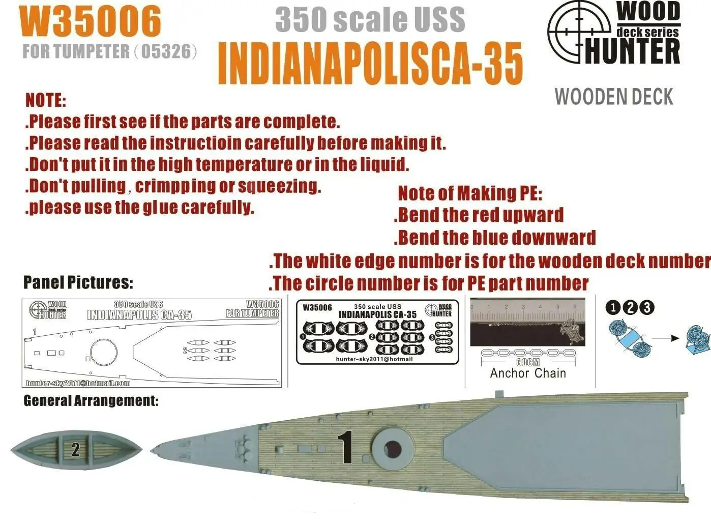 

Hunter 1/350 W35006 Wood deck USS Cruiser Indianapolis for Trumpeter Top quality