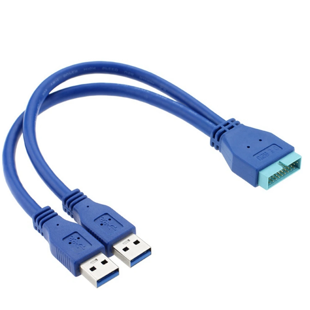 

Синий 2-портовый USB 3.0 типа A «папа» на 20-контактный разъем «папа» Кабель-адаптер Шнур 0,3 м