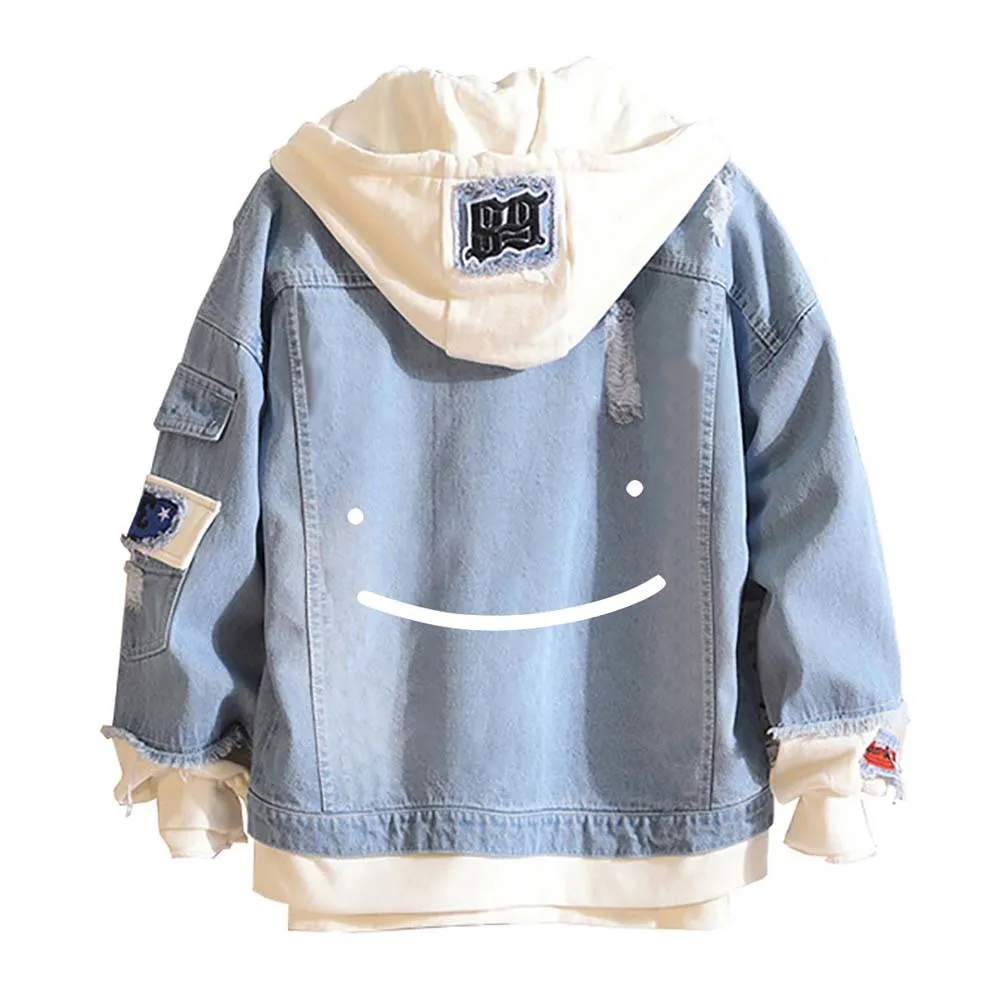 Dream Merch Denim Jackets Cosplay Smile Face Tracksuit Women Men Couple Oversized Blue Cowboy Coat Hoodies Hooded Sweatshirts