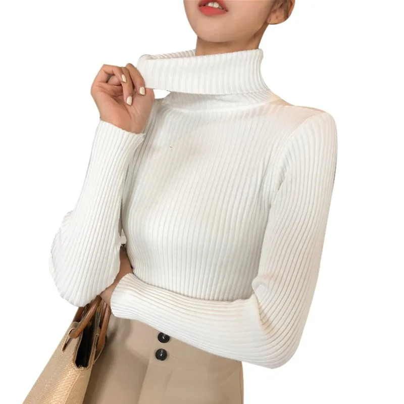 Autumn Women  High Neck Sweater Slim Soft Long Sleeve Knit Pullover Sexy Slim Stretch Turtleneck Sweaters