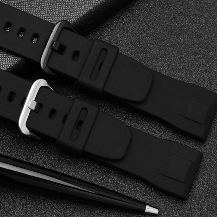 24mm Black Rubber Watch Strap for Casio PRG-600/600Y Wachband PRW-6600 Watch band 24mm Casio Belt Uhrenarmband Waterproof