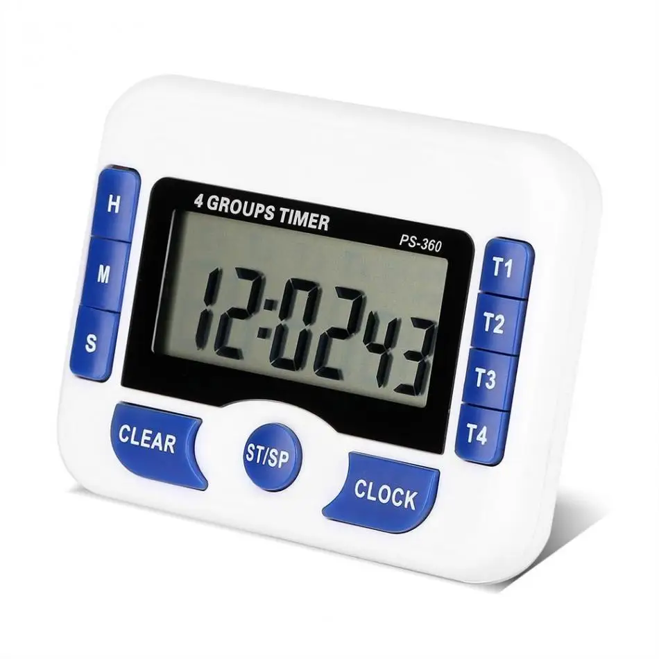 Digital 360 4-Channel Countdown Timer Magnetic Kitchen Cooking Clock Independent Group Timer for Homework Exercise Sports Games