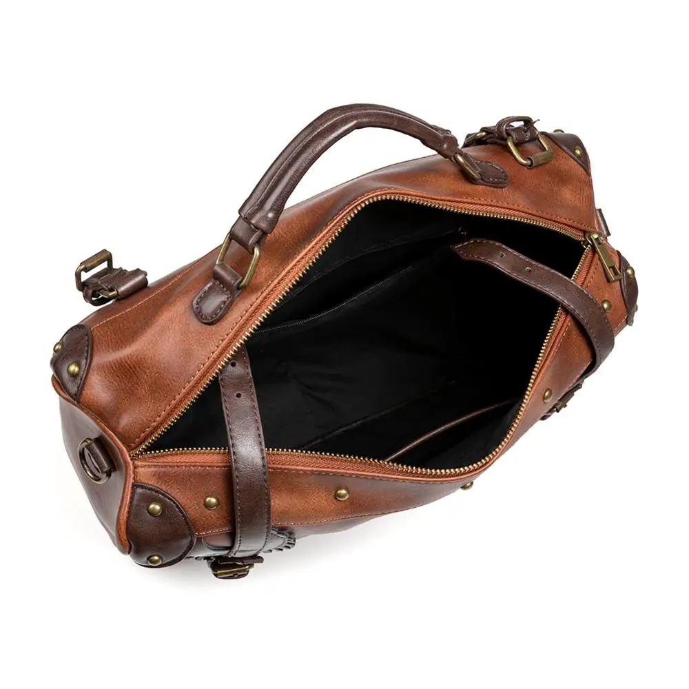 Retro Vintage Steampunk Style Lolita Handbag Brown Satchel Shoulder Bag with Gear Decor by Infanta Cosplay