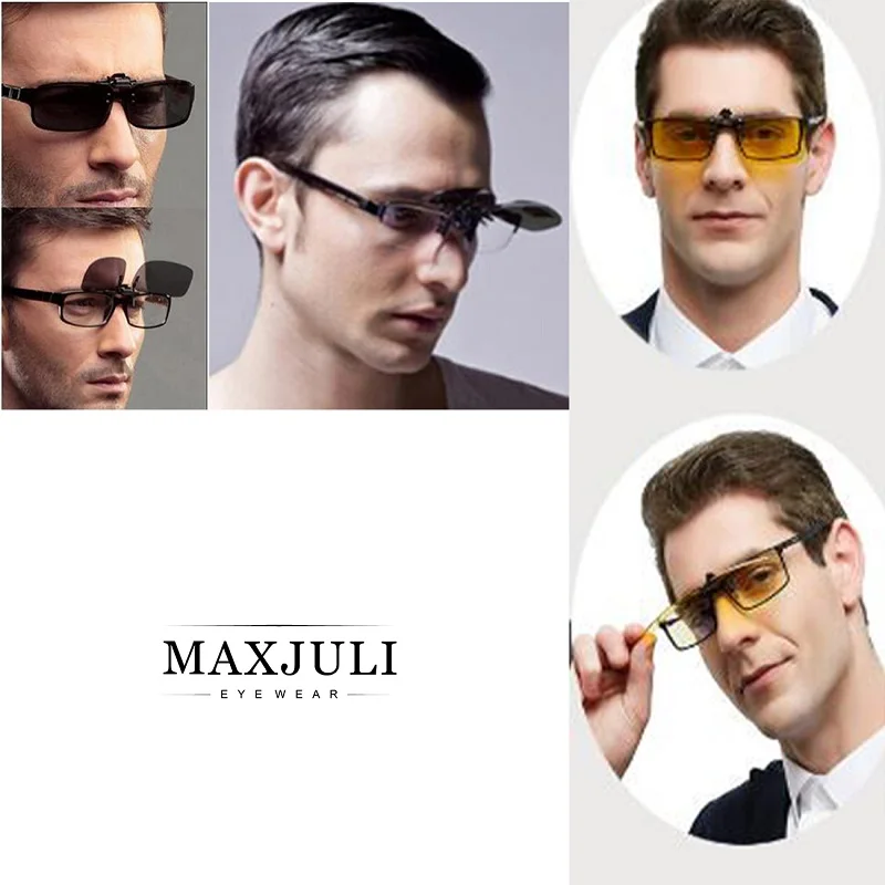 MAXJULI Car Driver Goggles Anti-UV Polarized Sun Glasses Driving Night Vision Lens Clip On Sunglasses Interior Accessories 8501