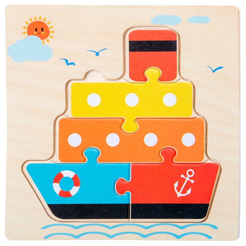 Baby Holz 3D Puzzles Tangram Formen Lernen Bildungs Cartoon Tier Intelligenz Puzzle Spielzeug Für Kinder Geschenk