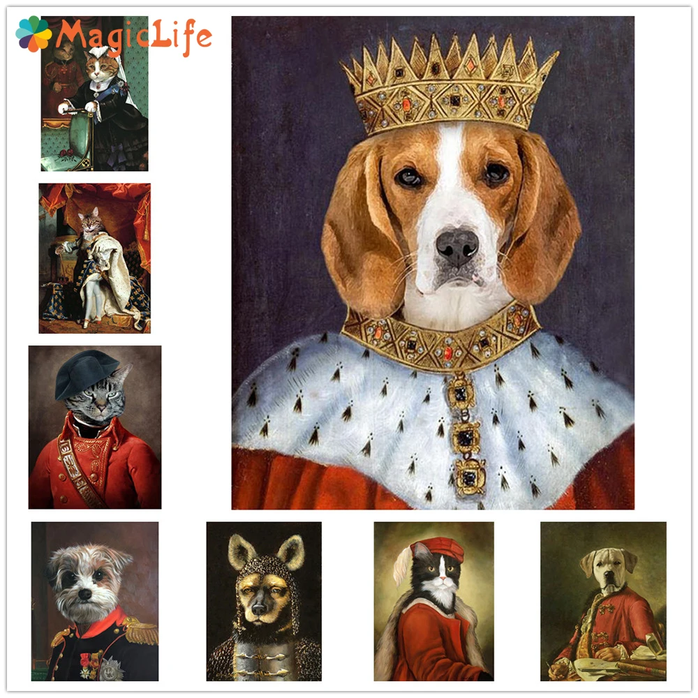 

Vintage Dog Princess Pet Gentleman Cat Nordic Poster Animals Wall Art Canvas Painting Wall Pictures For Living Room Unframed