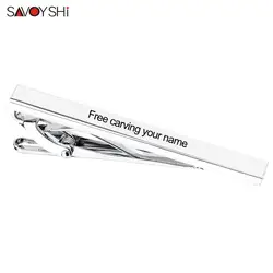SAVOYSHI Free Carving Name Tie Clip Pin Clasp for Mens Tie Special Gift High Quality Blank Silver Color Tie pins Brand Jewelry