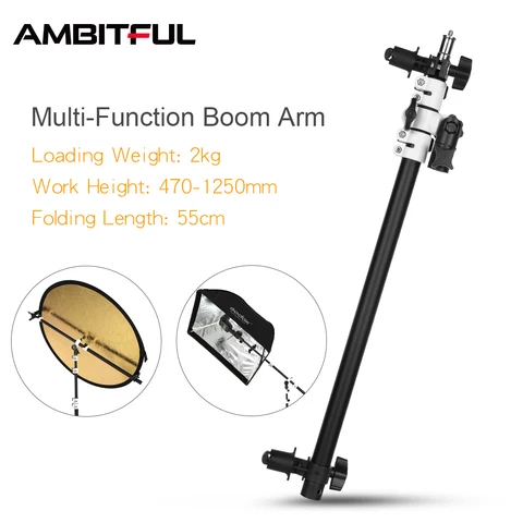 Suporte de cabeça giratória, refletor, disco, braço, suporte com braço telescópico, luz superior, saco de areia para speedlite mini flash strobe