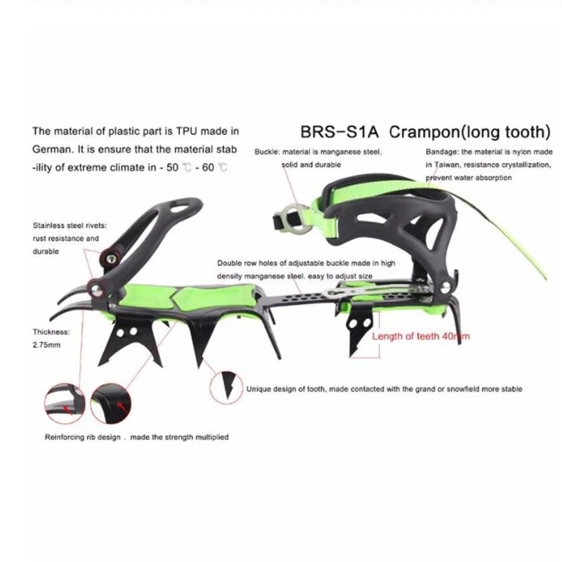 BRS-crampones ultraligeros para esquí al aire libre, pinzas antideslizantes para nieve, senderismo y escalada, 14 dientes