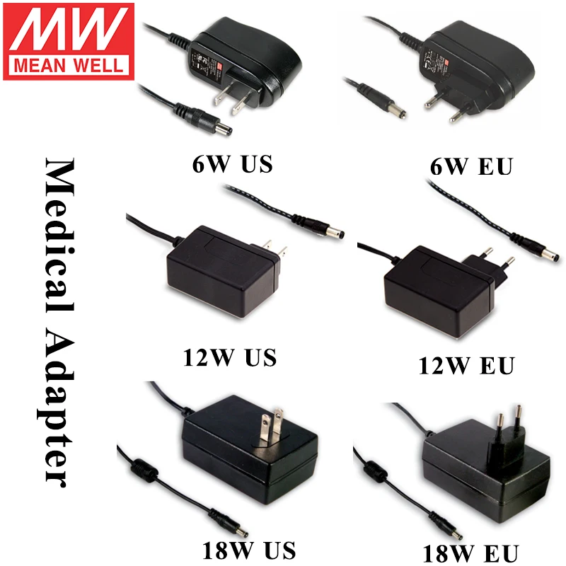 

MEANWELL GSM Series AC to DC Switching Power Supply 6W 12W 18W 25W 36W 60W Medical Adapter 5V 7.5V 9V 12V 15V 18V 24V Power Unit