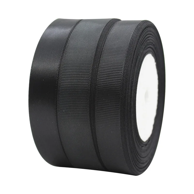 25Yards Black Satin Ribbons DIY Artificial Silk Roses Supplies Handicraft Sewing Accessories Material Gift Wrapping Ribbon