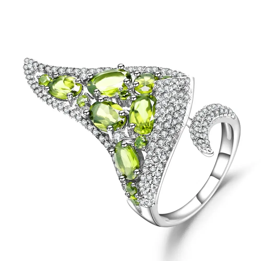 GEM\'S BALLET 4.43Ct Natural Peridot Gemstone Open Finger Ring Real 925 Sterling Sliver Vintage Punk Ring For Women Fine Jewelry