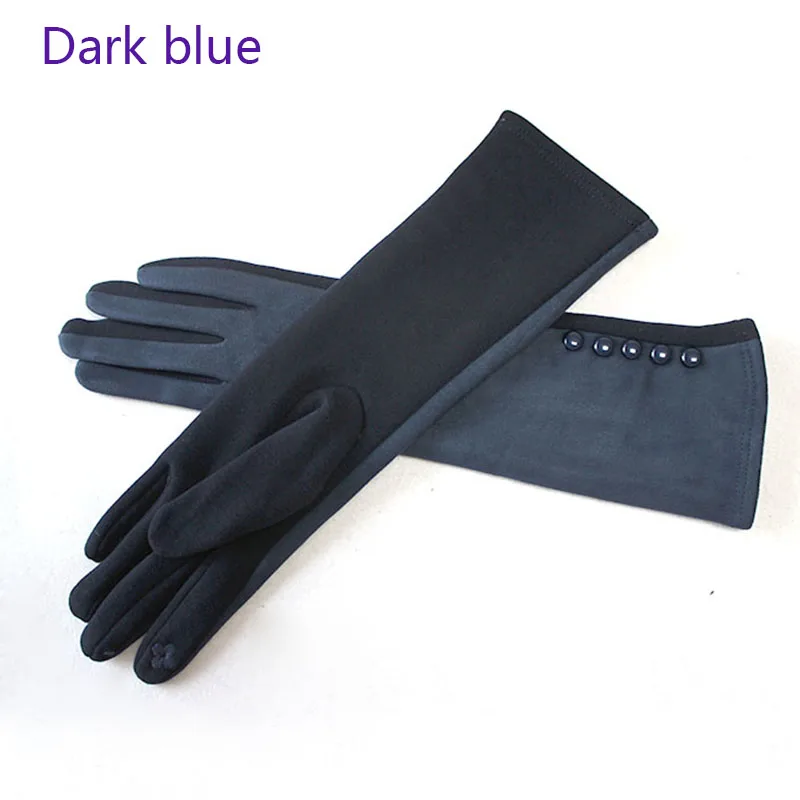 Guantes de algodón de punto de 35 CM de largo para mujer, manguitos cálidos de gamuza con pantalla táctil, protección solar Simple, moda de otoño e