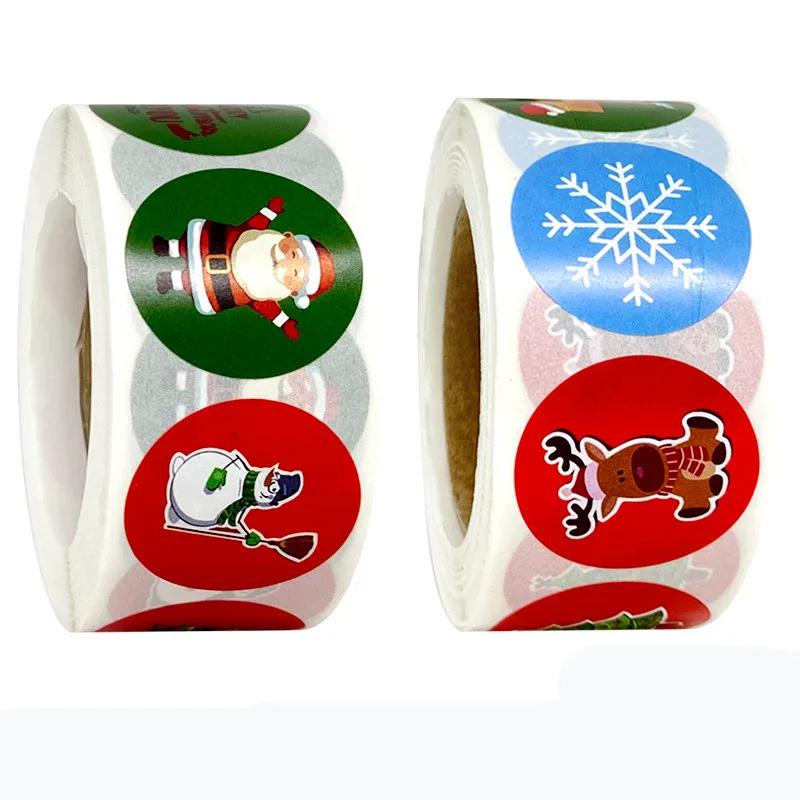 

500pcs/roll Merry Christmas Stickers Round Handmade Sticker For Cake Packaging Baking DIY Children gift stationery Labels paper