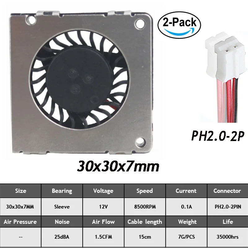 Gdstime 2pcs DC Blower 12V Mini Cooling Fan 3007 2pin 30mm Notebook Cooling Fan