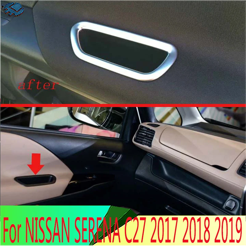 For NISSAN SERENA C27 2017 2018 2019 Car Decoration ABS chrome Matte front door interior armrest storage box