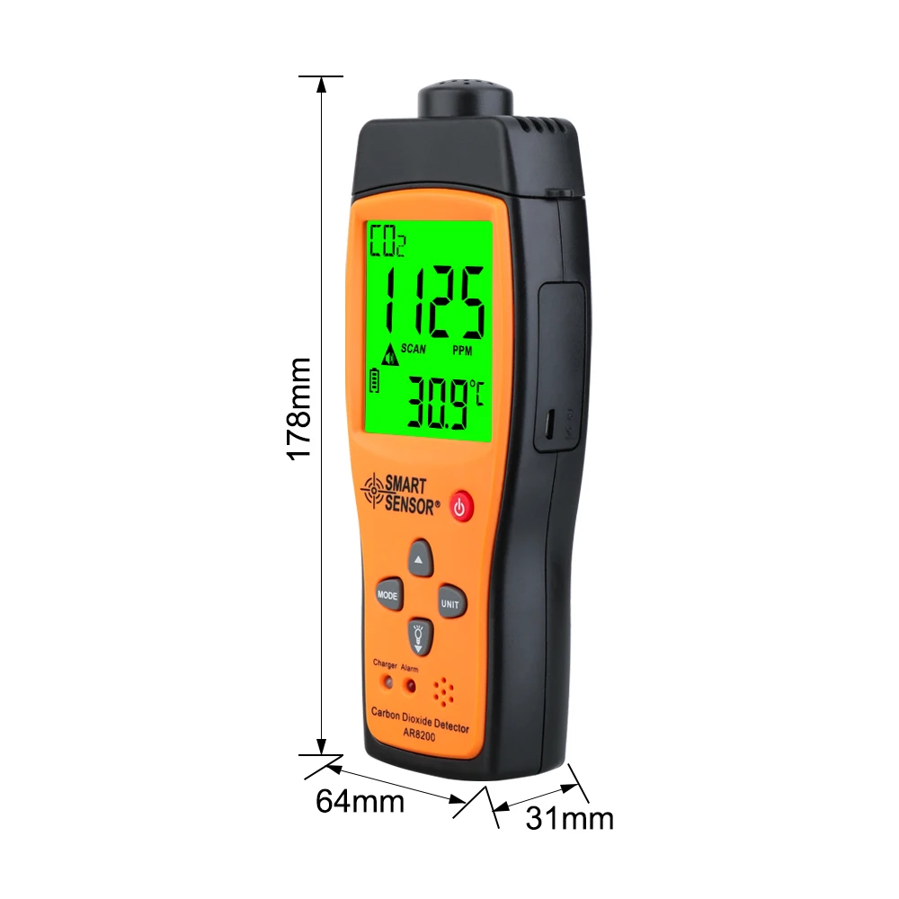 Professional Gas Analyzer CO2 Meter Monitor Gas Detector Carbon Dioxide Detector Indoor Air Quality Monitor CO2 Tester AR8200