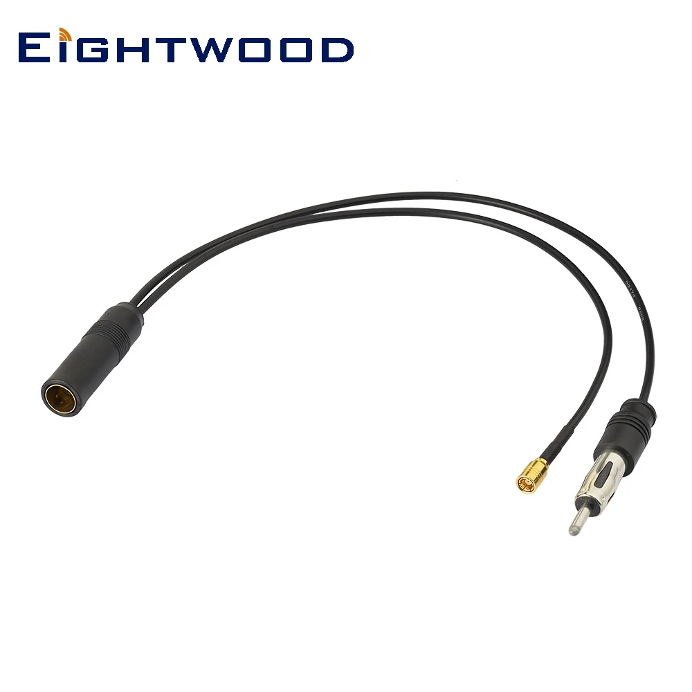 Eightwood DAB Car Aerial Splitter SMB Din Jack Pigtail RG174 Cable 30cm for AM/FM DAB+ Radio Pioneer Clarion Kenwood Alpine JVC