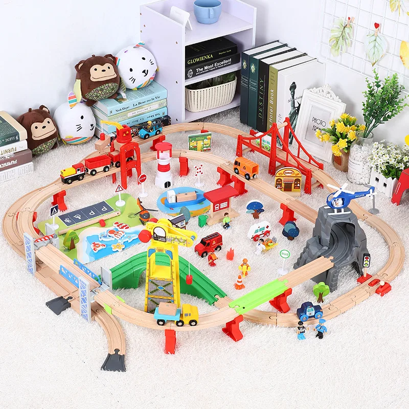 Coastal Town Traffic Rail Train Set Children Puzzle Rail Car Toy Track Set Compatible With Wooden Tracks And Electric Car PD32