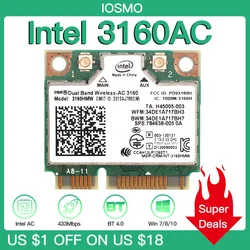 Tarjeta Wifi PCI-e inalámbrica de doble banda, 433Mbps, 2,4G/5Ghz, 802.11ac, 3160HMW, compatible con Bluetooth 4,0, para PC, portátil, Windows 7/8/10