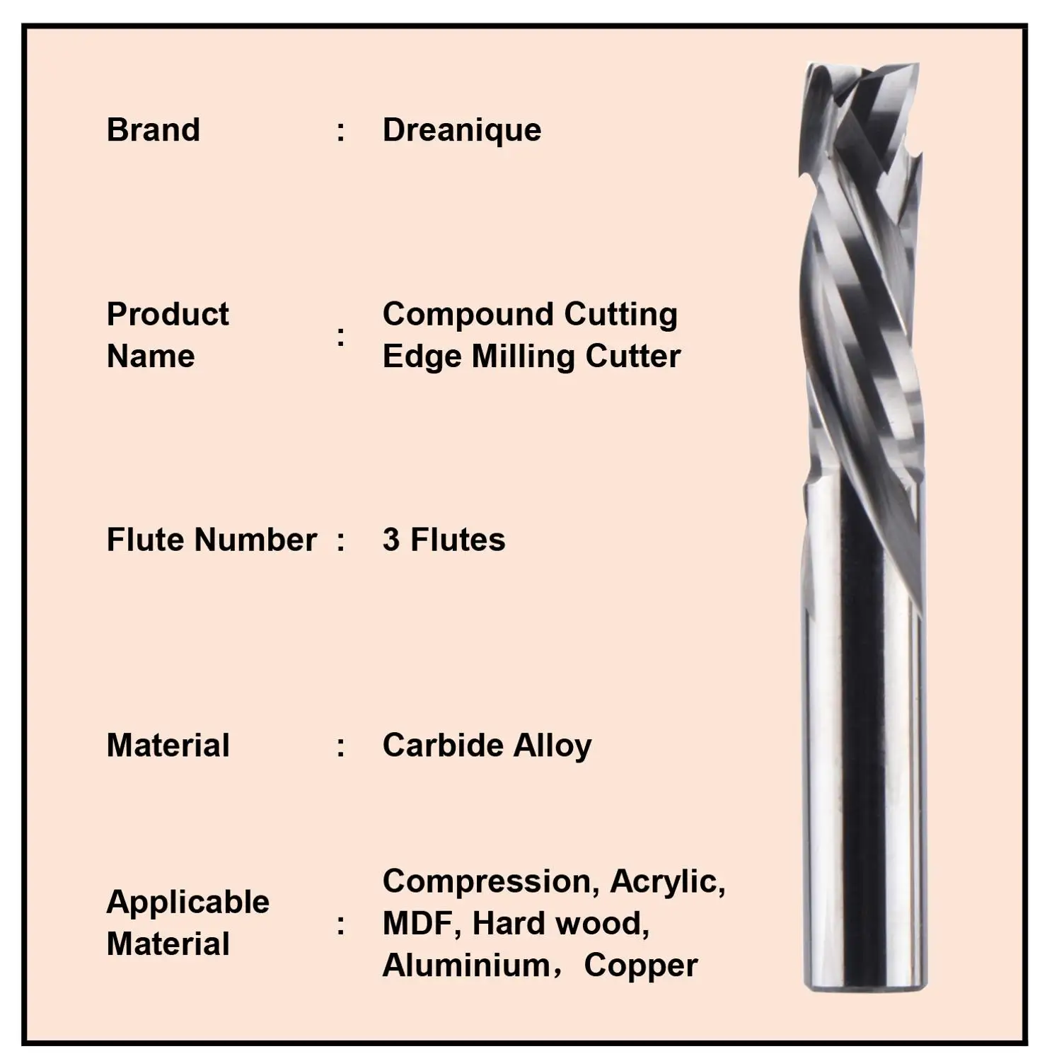 Fresa a compressione Dreanique lavorazione del legno taglio a 3 flauti spirale utensile CNC frese in metallo duro frese