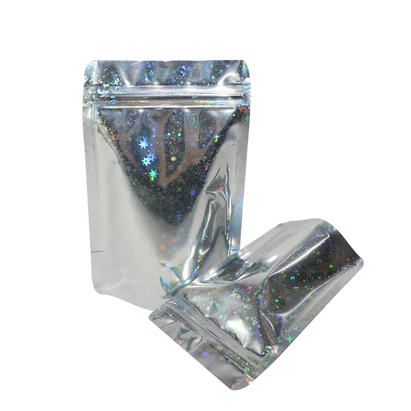 100 pcs Laser Aluminum Foil Resealable Value Pack Stand Up Zip Lock Bag hologram Self Seal Zipper Plastic Pouches Bag