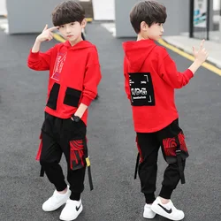 Hooded Red Spring Summer Children's Clothes Suit Baby Boys Sweatshirts + Pants 2pcs/Set Teenage Top Sport Costume For Kids Stree