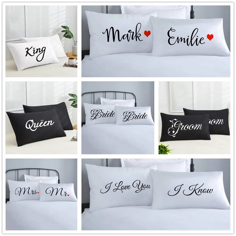 New Letter Printing Solid Color Pillow Case Set Personalized Wedding Bed Decor Home Bedroom Pillowcases Custom Wedding Gifts