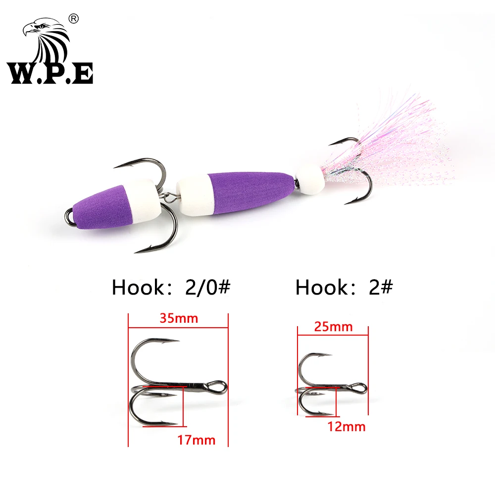 W.P.E Brand New MANDULA 50color Size L Bass Lure Soft Fishing Bass Lure Density Foam Swim Baits 5g with 2 Treble Hooks 2/0# 2#