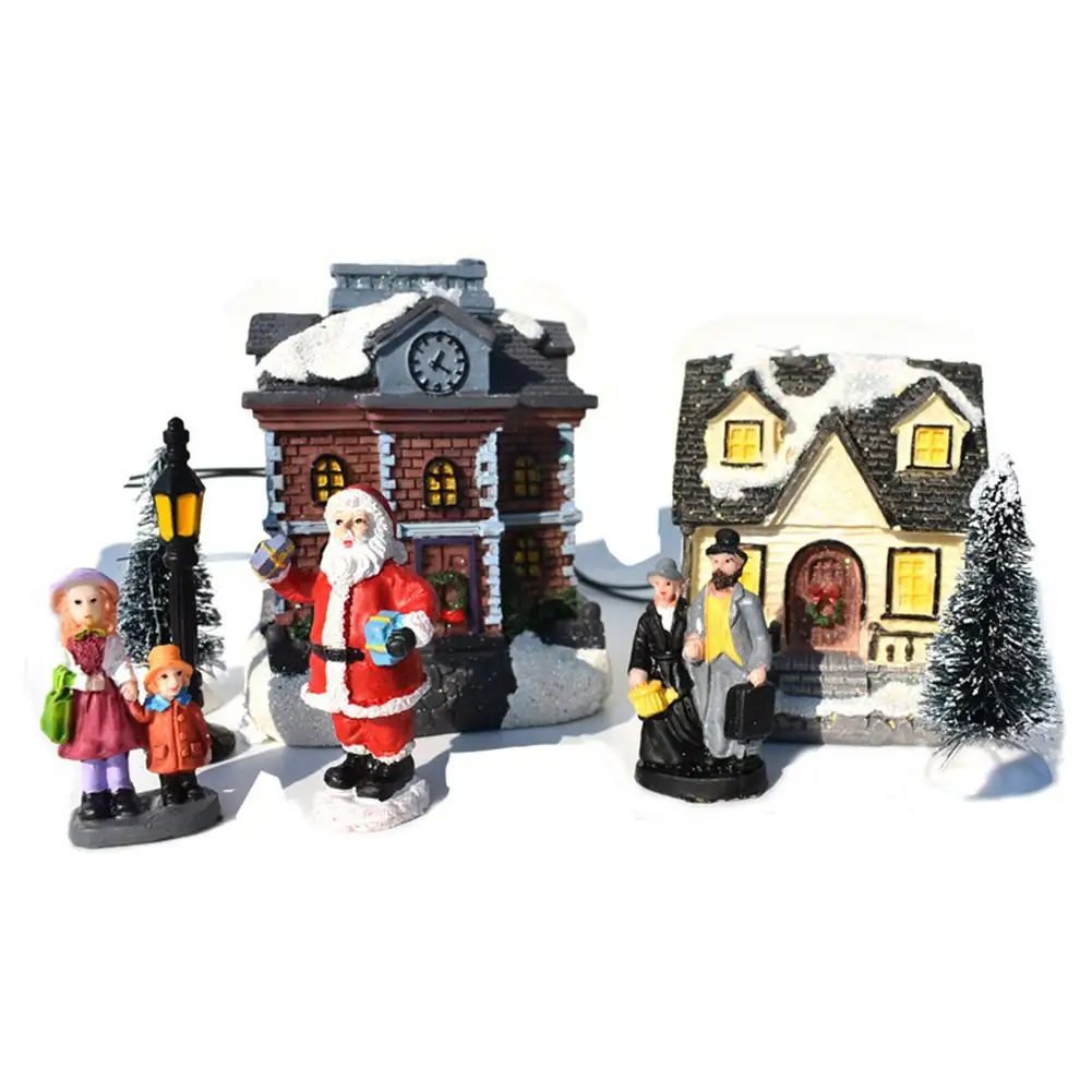 10PCS Christmas Doll Figurine House Village Building Set For Children Gift Christmas Glowing Small House Decoration Set