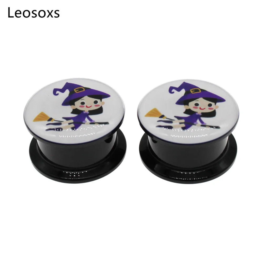 Leosoxs 2pcs Fashion Explosion Little Miko Acrylic Threaded Ear Expander Body Piercing Jewelry