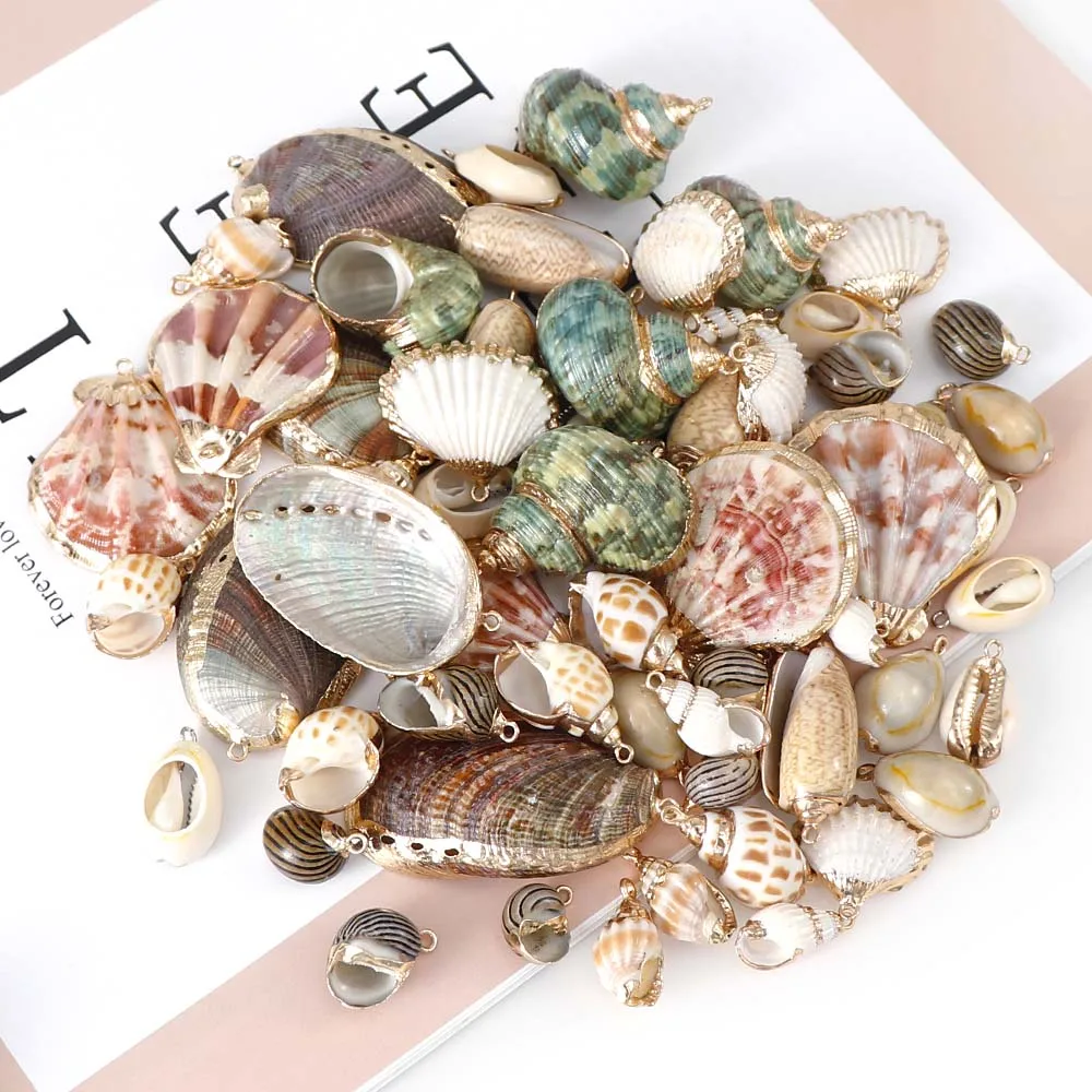 5Pcs/set Natural Seashell Metal Crafts Ornaments For Pendant Shells Necklace Pendant Making Alloy Beads DIY Jewelry Accessory