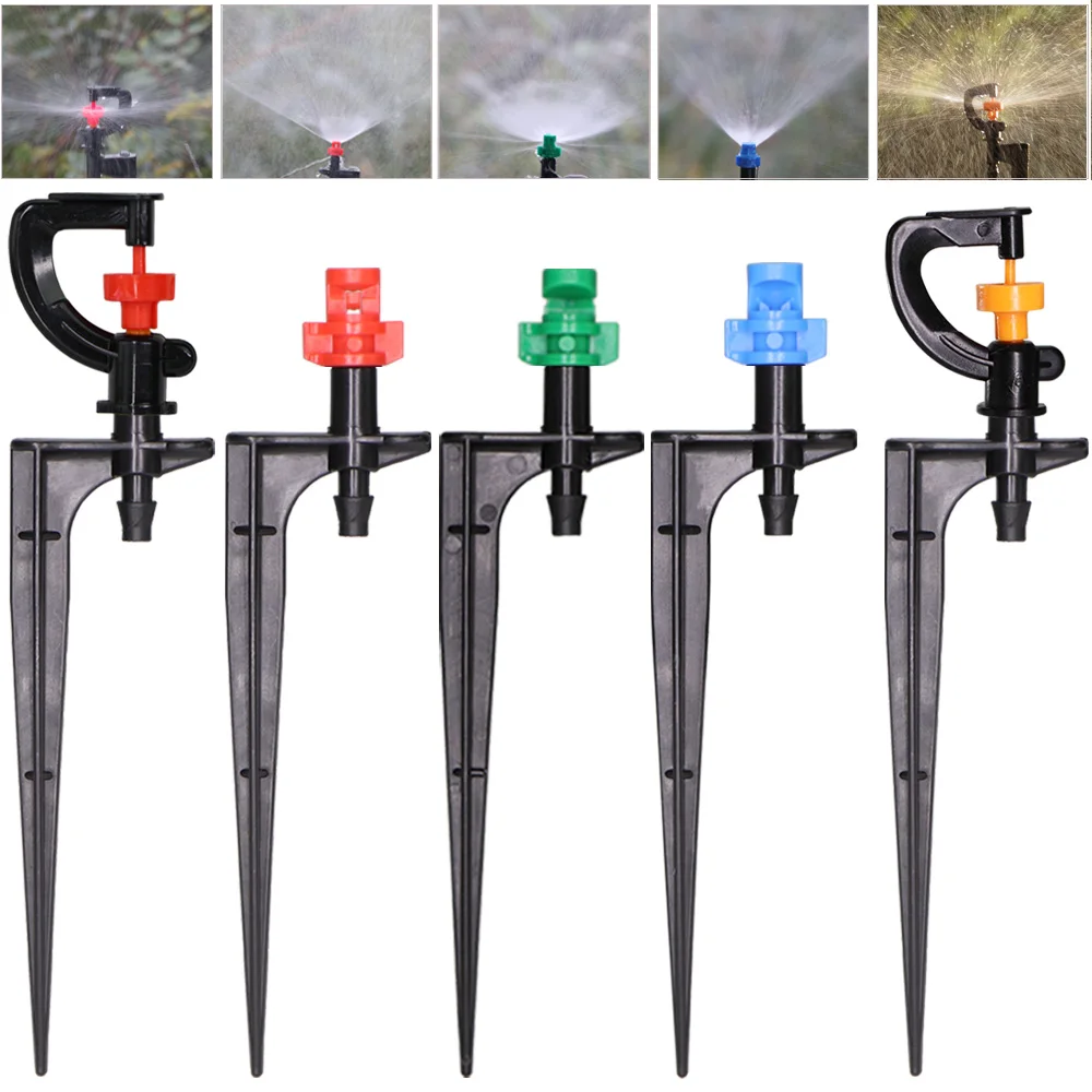 20PCS 90/180/360 Degree Misting Nozzle 13cm Stake 1/4'' Barb Garden Irrigation Sprinkler Drip Watering Agriculture Farm Sprayer