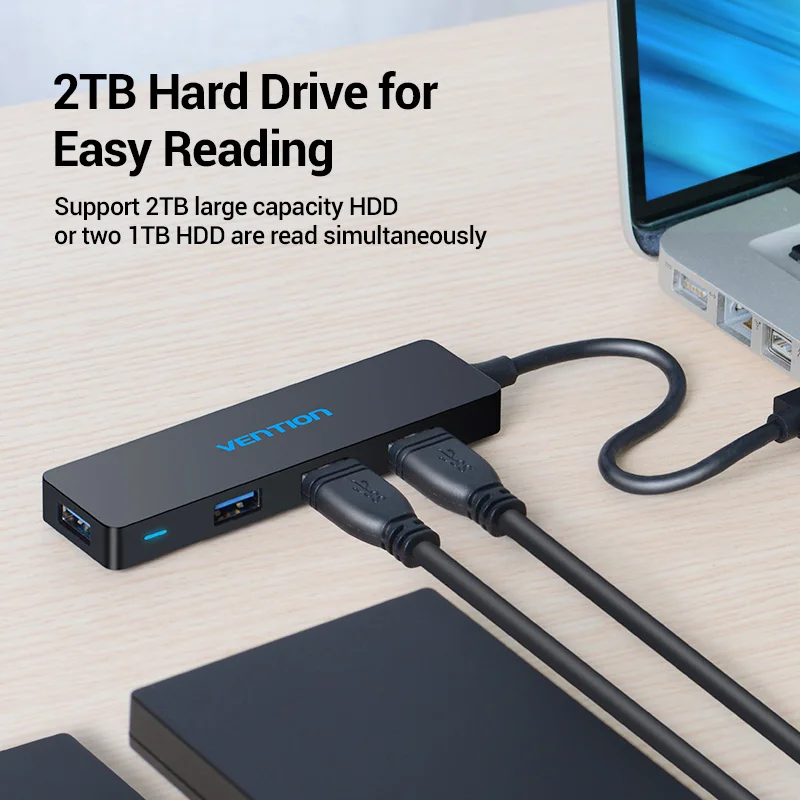Vention USB 3.0 HUB 4 พอร์ตอะแดปเตอร์USB Splitterความเร็วสูงOTGสำหรับMacbook PCคอมพิวเตอร์อุปกรณ์เสริมAdaptador 2.0 USB Hab 1