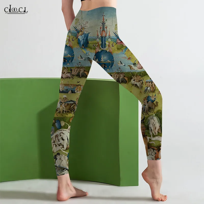 CLOOCL Leggings da donna EUR Religion Art Pantaloni da yoga stampati Elasticità a vita alta Legging 3D per pantaloni fitness da donna