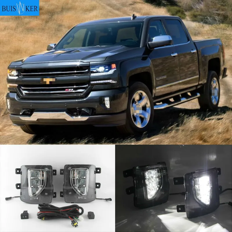 

2Pcs Car Front Fog Lights Bumper Daytime Running Driving Lamps for chevrolet Silverado 1500 2016 2017 2018