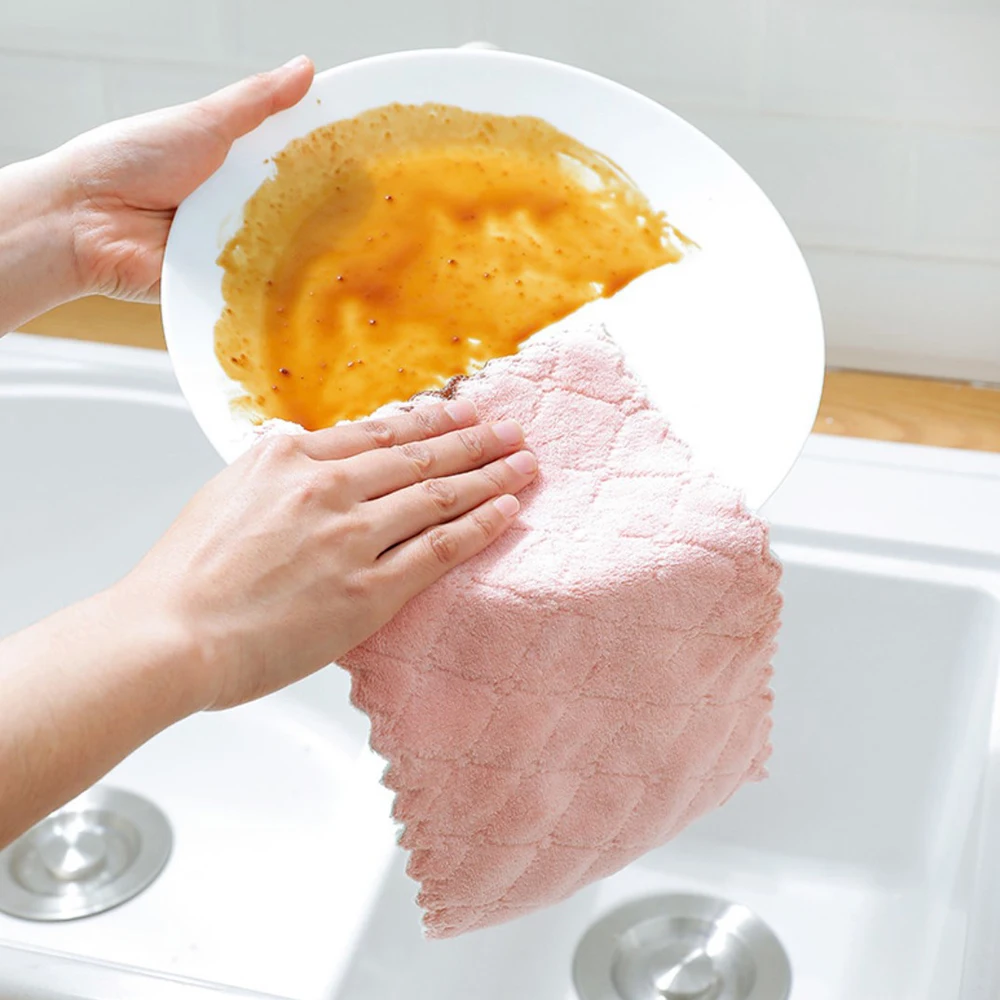 

3/5PCS Printed Two-Color Dishcloth Double-Sided Absorbent Dish Cloth Non-Stick Oil Hand Towel